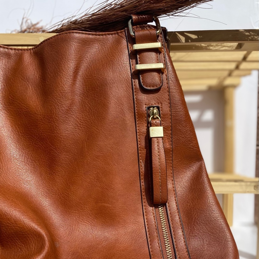 Faux Leather Brown Deep Pocket Bag - Picture 4 of 10